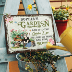 Personalized Retro Cartoon Character Garden Metal Sign with Name and Text Garden Decor Mother's Day Birthday Gift for Grandma Mom Gardening Lovers