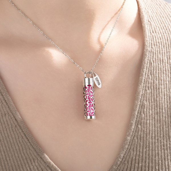 Personalised Hollow Wave Heart Rose Perfume Diffuser Necklace with Name Daily Wear Birthday Anniversary Gift for Women