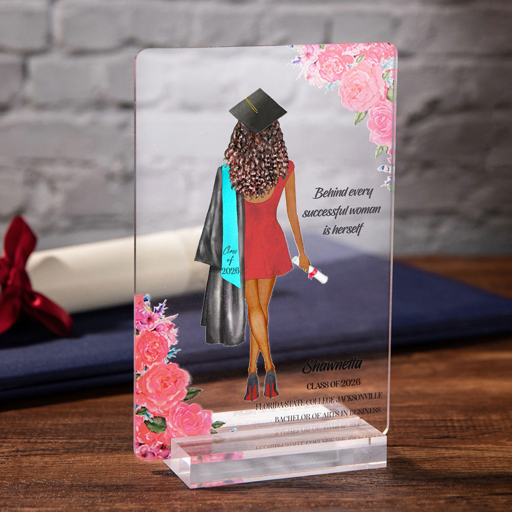 Personalisierte Graduation Mädchen Junge Acryl Plaque Floral Keepsake mit Namen Text und Klasse von 2026 Geschenk für Absolventen Senioren