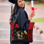 Personalized Graduation Cap Initial Name Large Tote Bag with Mesh Pockets Travel Accessories Graduation Gift for Friend Family