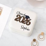 Gepersonaliseerde Klasse van 2026 Afstuderen Sieraden Doos met Glitter Luipaard Ontwerp Tekst Draagbare Reizen Afstuderen Gift Afstudeerders