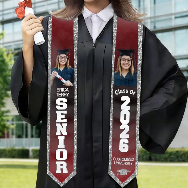 Personalised Multicolour Glitter Photo Graduation Sash with Name and Year Graduation Gift for Class of 2026 Graduates