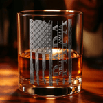 Personalised Vintage American Flag Design 10 oz Rock Whiskey Glass with 1-6 Names Father's Day Birthday Gift for Men Whiskey Lovers