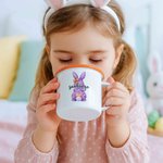 Tazza personalizzata coniglio acquerellato da 12 once con nome, uova e caccia, regalo di Pasqua per bambini