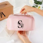 Personalisierte florale Initialen Leder Kosmetiktasche mit Griff Portable Reisezubehör Geburtstagsgeschenk für Frauen
