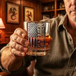 Personalised Vintage American Flag Design 10 oz Rock Whiskey Glass with 1-6 Names Father's Day Birthday Gift for Men Whiskey Lovers