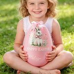 Personalized Happy Easter Bow Rabbit Giant Easter Egg Ornament with Name Basket Stuffer Easter Party Gift for Family Kids