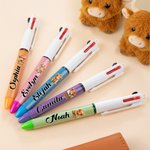 Henkilökohtainen Highland Cow Vedettävä Glitter kuulakärkikynä 3-in-1 kynä nimi takaisin kouluun syntymäpäivälahja opiskelijoille