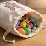 Personalized Happy Easter Cartoon Bunny Canvas Drawstring Gift Bag with Name Easter Hunting Party Gift for Boys Girls