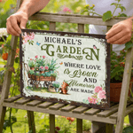 Personalized Retro Cartoon Character Garden Metal Sign with Name and Text Garden Decor Mother's Day Birthday Gift for Grandma Mom Gardening Lovers