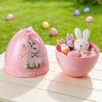 Personalized Happy Easter Bow Rabbit Giant Easter Egg Ornament with Name Basket Stuffer Easter Party Gift for Family Kids