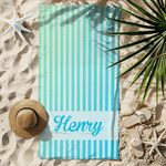 Personalised Gradient Stripes Quick Dry Oversized Microfiber Beach Towel with Name Summer Vacation Travel Use Birthday Gift for Family Friends