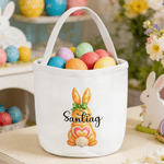 Personalized Cute Watercolor Rabbit Large Capacity Canvas Easter Basket with Name Eggs Hunting Party Easter Day Gift for Kids