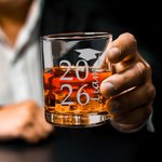 Personalised Graduation Cap Name Whiskey Rocks Glass with School Name and Year Graduation Party Birthday Gift for Graduates Classmates Drinkers