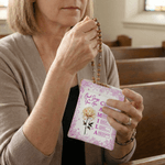 Personalised God Says I Am Birth Flower PU Leather Rosary Pouch with Name Daily Storage Mother's Day Gift for Christian Mother