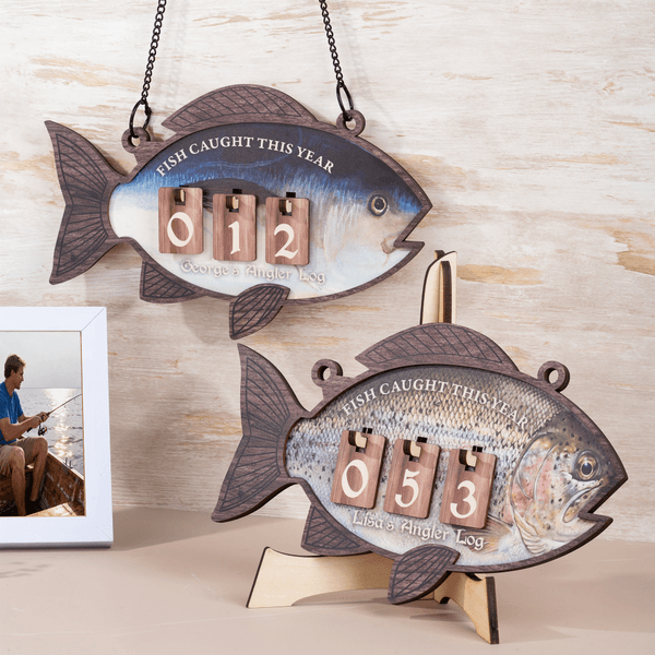 Personalised Fish Caught This Year Hanging Sign with Name Father's Day New Year Birthday Gift for Dad Grandpa Fisherman