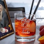 Personalised Graduation Cap Name Whiskey Rocks Glass with School Name and Year Graduation Party Birthday Gift for Graduates Classmates Drinkers