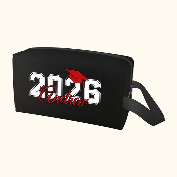 Personalised Graduation Hat Large Capacity Toiletry Bag with Year and Colourful Name Travel Accessories Class of 2026 Gift for Men