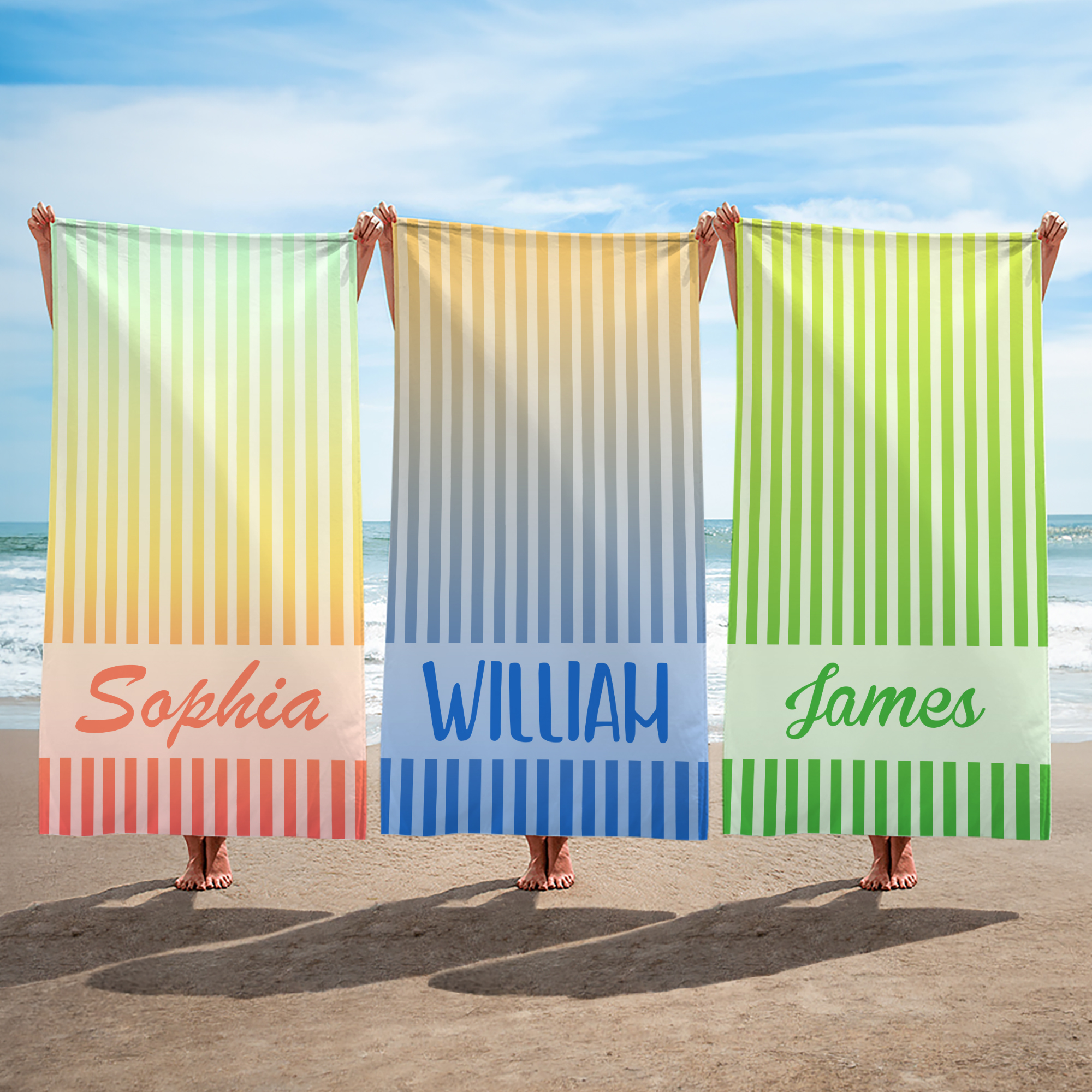 Personalisierte Gradient Streifen schnell trocknend überdimensioniert Mikrofaser Strandtuch mit Namen Sommer Urlaub Reise Verwendung Geburtstag Geschenk für Familie Freunde
