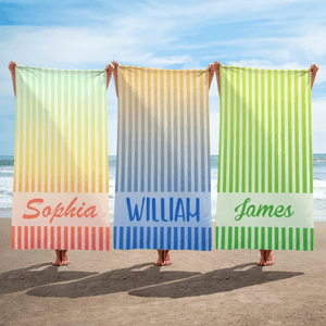 Personalised Gradient Stripes Quick Dry Oversized Microfiber Beach Towel with Name Summer Holiday Travel Use Birthday Gift for Family Friends