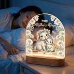 Personalized Cute Daisy Animal Acrylic Night Light with Name and Wooden Base Room Decor Birthday Mother's Day Gift for Mom Baby