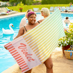 Personalised Gradient Stripes Quick Dry Oversized Microfiber Beach Towel with Name Summer Vacation Travel Use Birthday Gift for Family Friends