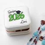 Gepersonaliseerde Klasse van 2026 Afstuderen Sieraden Doos met Glitter Luipaard Ontwerp Tekst Draagbare Reizen Afstuderen Gift Afstudeerders