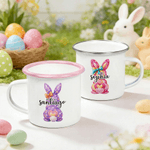 Personalisierte niedliche Aquarell Kaninchen 12 oz Emaille Becher mit Namen Eier Jagd Party Ostern Geschenk für Kinder