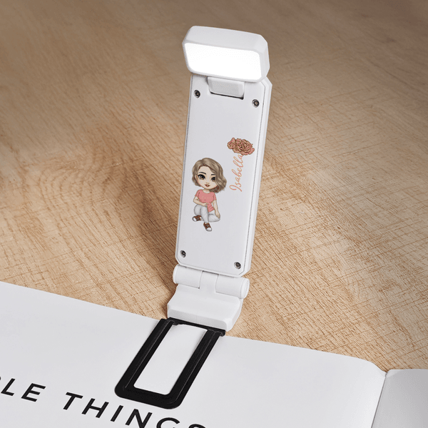 Personalised Cartoon Character LED Rechargeable Light Clip with Name and Birth Flower Reading Accessories Birthday Gift for Book Lovers Friends