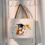 Personalized Graduation Cap Initial Large Canvas Tote Bag with Name and Year Travel Daily Use Graduation Gift for Graduate Friend
