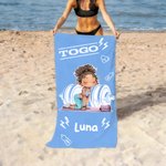 Personalised Togo Cartoon Gym Girl Quick Dry Microfiber Beach Towel with Name Beach Party Swimming Pool Essential Birthday Gift for Gym Lovers