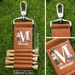Personalisierte Cartoon Character Initial PU Leder Golf Tee Halter Tasche Tag mit Namen und 5 Pcs Bambus Tees Spiel Tag Geburtstag Geschenk für Golfspieler