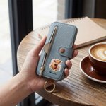 Personalised Cute Highland Cow Flower PU Leather Flip Wallet Phone Case with Name RFID Blocking Card Holder Mother's Day Birthday Gift for Women