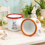 Tazza personalizzata coniglio acquerellato da 12 once con nome, uova e caccia, regalo di Pasqua per bambini