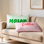 Personalised Embroidered Text Multicolor Plaid Soft Pillow Cover Home Decor Daily Use Baby Shower Housewarming Gift for Kids Family