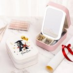 Personalized Balloon Grad Cap Initial Leather Jewelry Box with Name Year and LED Tri-Color Makeup Mirror Birthday Graduation Gift for Graduates