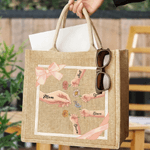 Personlig 1-6 Födelse Blommor Mamma Barn Små Händer Stor Jute Tote Bag med Namn Mors dag Födelsedagspresent till mamma Mormor