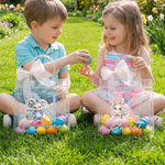Personalisierte Aquarell Hase Handheld Bouquet Initial klar Geschenk Tasche mit Namen und rosa Schleife Band Ostereierjagd Party Geschenk für Kinder