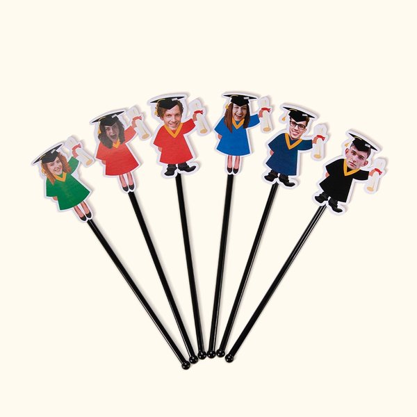Personalized Funny Face Photo Graduation Acrylic Drink Stirrer Set of 15 Graduation Party Favors Gift for Class of 2026 Graduates