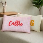 Personalised Embroidered Text Multicolor Plaid Soft Pillow Cover Home Decor Daily Use Baby Shower Housewarming Gift for Kids Family