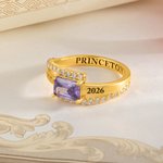 Personalized Square Birthstone Zircon Ring with Engraved Name and Year Graduation Gift for Graduates