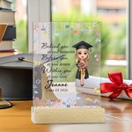 Personalized Floral Border Cartoon Graduation Girl Four-color Adjustable LED Night Light with Wooden Base and Name Graduation Gift for Graduates