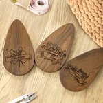 Personalised Engraved Vintage Sewing Design Teardrop Magnetic Wooden Scissor Case Set with Name Mother's Day Birthday Gift for Sewing Lovers