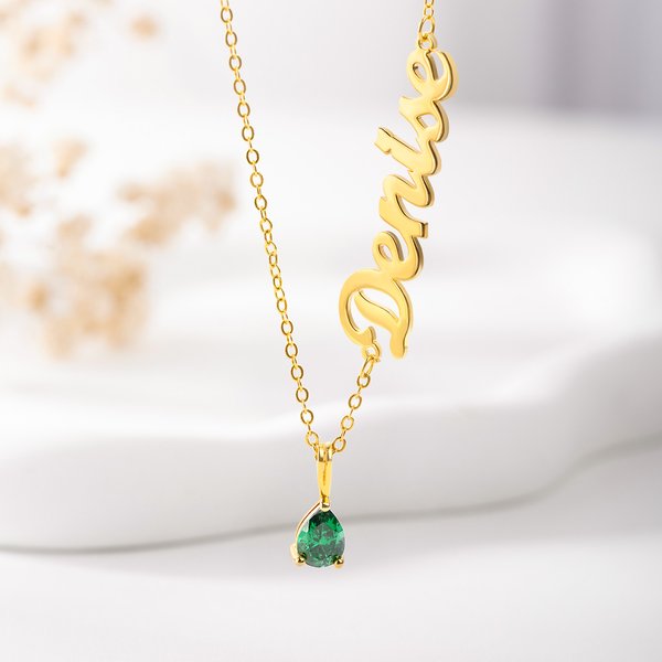 Personlig Teardrop Birthstone Name Necklace Dainty Smykker Bursdag Morsdag Bryllupsgave til mor Brud
