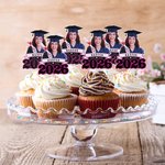 Personalizado Faux Glitter Cara Foto Graduación Congrats Cupcake Toppers con Nombre Galleta Pastel Decoración Graduación Fiesta Regalo para Graduados