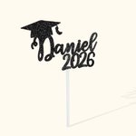 Personnalisé Class of 2026 Glitter Bachelor Cap Cupcake Topper with Name 6 Pcs Graduation Party Decorations Favors for Graduates