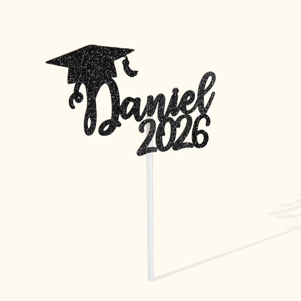 Personnalisé Class of 2026 Glitter Bachelor Cap Cupcake Topper with Name 6 Pcs Graduation Party Decorations Favors for Graduates