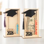 Henkilökohtainen monivärinen nimi Tupsu Grad Cap puinen rahan haltija käteinen kirjekuori Base Class of 2026 Valmistumislahja valmistuneille