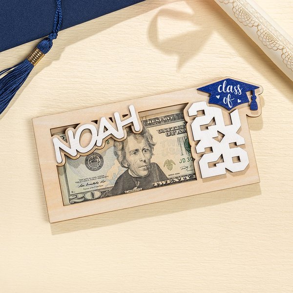 Personalisierte Grad Cap hölzerne Geld Halter Bargeld Umschlag mit Namen und gravierten Text Klasse von 2026 Graduierung Geschenk für Absolventen