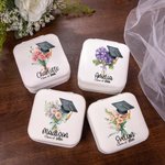 Personalized Bachelor Cap Birth Flower Bouquet Jewellery Box with Name and Year Class of 2026 Graduation Gift for Graduate